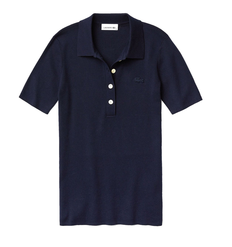 Lacoste Womens AF5466 Buttoned Knitted Polo T-Shirt, Navy 166