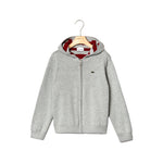 Lacoste Kids AJ8098 Reversible Hooded Zip Through Knitted Jumper, Grey Chine/Bordeaux RRD - 5y