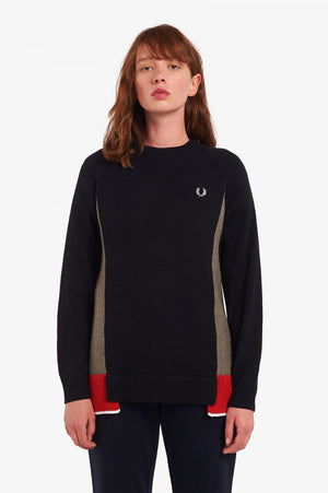 Fred Perry K9104 Mixed Panel Jumper, Black/Grey/Red
