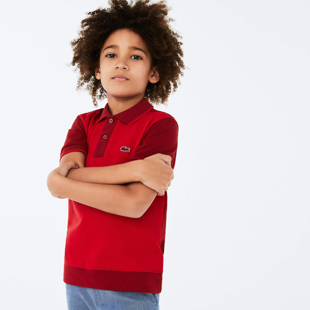 Lacoste Boy's PJ1436 Two-Tone Cotton Piqué Polo Shirt, Red