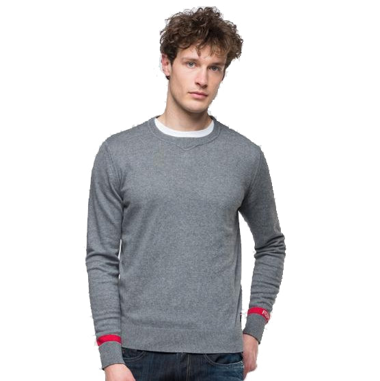 Replay UK3061 Crewneck Knitted Jumper, Grey/Red –
