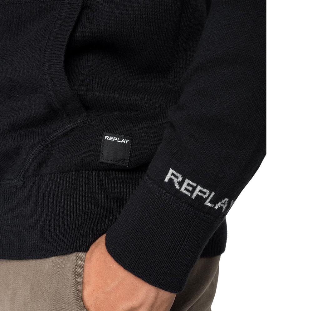 Replay UK3062 Hooded Zip Through Knitted Jumper, Black