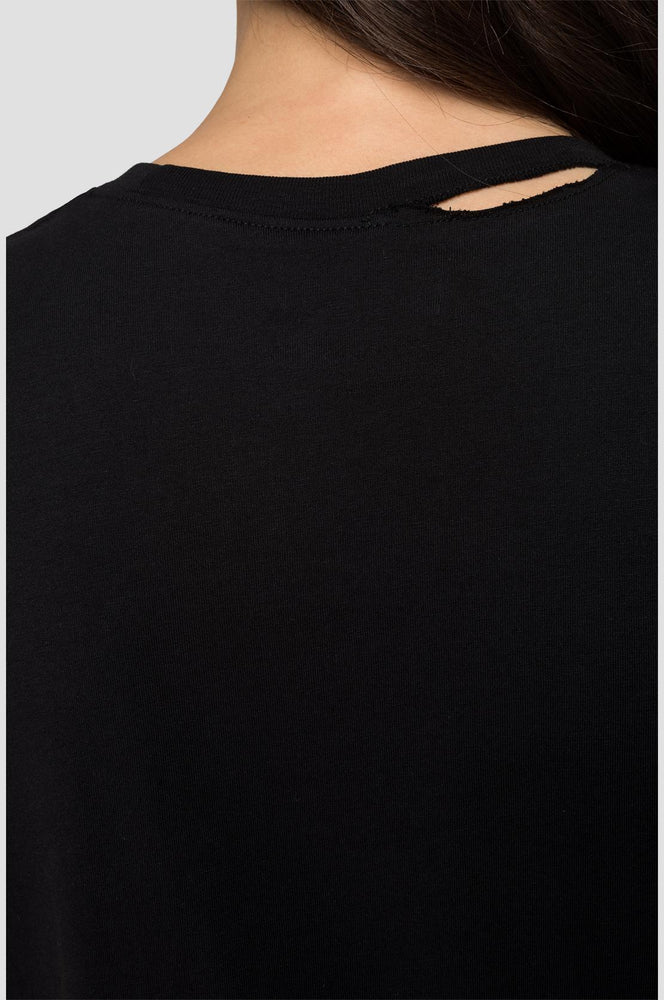 Replay Womens W3217D Glitter Frame Logo Crew Neck T-Shirt, Black