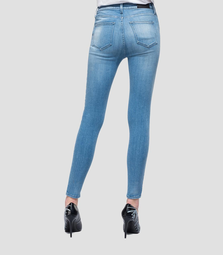 Replay Womens Touch Super High Waist Skinny Jeans, WA642 247 T44 010, Blue Power Stretch Denim