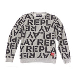 Replay M3104 All Over Logo Print Crew Sweatshirt, Grey