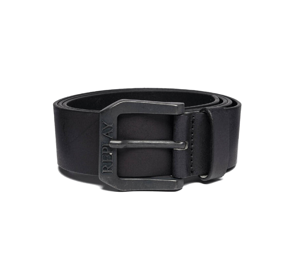 Replay AM2417 Leather Belt with Embossed Logo Buckle