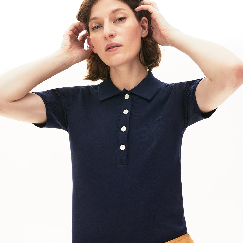 Lacoste Womens AF5466 Buttoned Knitted Polo T-Shirt, Navy 166