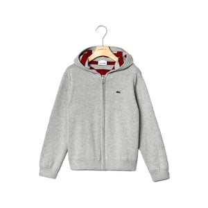 
            
                Load image into Gallery viewer, Lacoste Kids AJ8098 Reversible Hooded Zip Through Knitted Jumper, Grey Chine/Bordeaux RRD - 5y
            
        