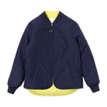 Lacoste Womens BF8346 Seamlessly Quilted Reversible Bi-Material Rain Jacket, Navy Blue/Yellow 4NS