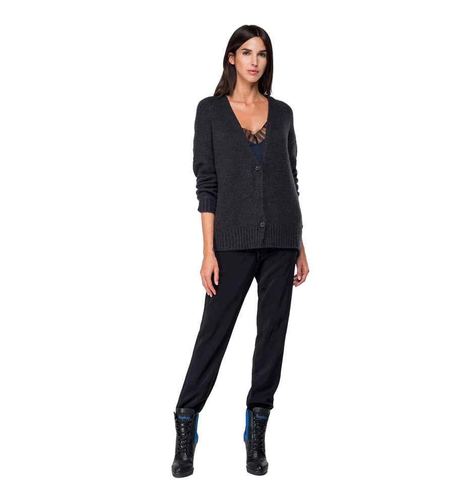 Replay DK6019 Two Button Knitted Cardigan, Black