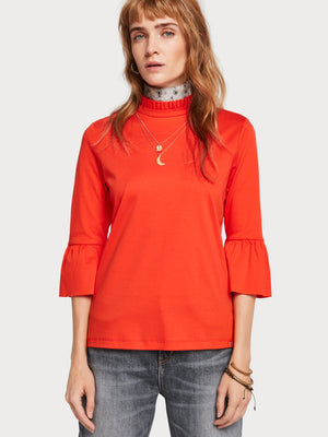 
            
                Load image into Gallery viewer, Scotch &amp;amp; Soda Womens 147764 Puff Sleeve Pleated Collar Top, Sunset Orange
            
        