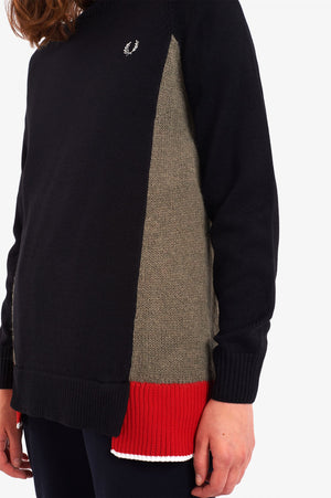 
            
                Load image into Gallery viewer, Fred Perry K9104 Mixed Panel Jumper, Black/Grey/Red
            
        