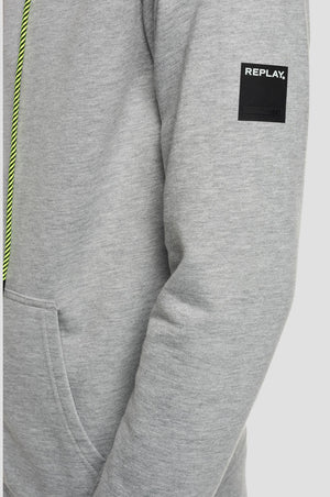 Replay M3084 Tape Logo Zip Thru Hooded Sweatshirt, Light Grey