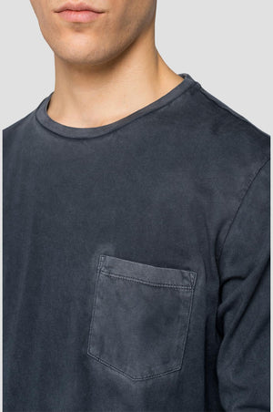 Replay M3183 L/S Crew Neck T-Shirt with Side Pocket, Black