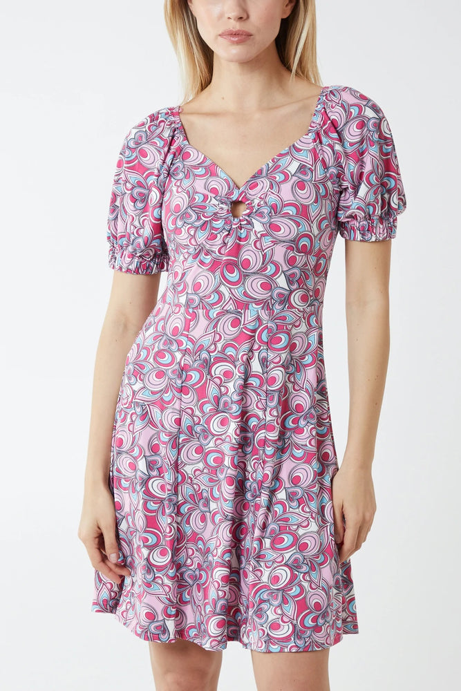 
            
                Load image into Gallery viewer, Ring Detail Swirl Print Skater Dress
            
        