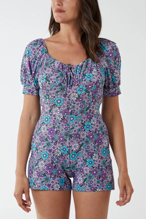 
            
                Load image into Gallery viewer, Milk Maid Neck Floral Playsuit
            
        