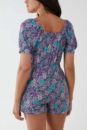 
            
                Load image into Gallery viewer, Milk Maid Neck Floral Playsuit
            
        