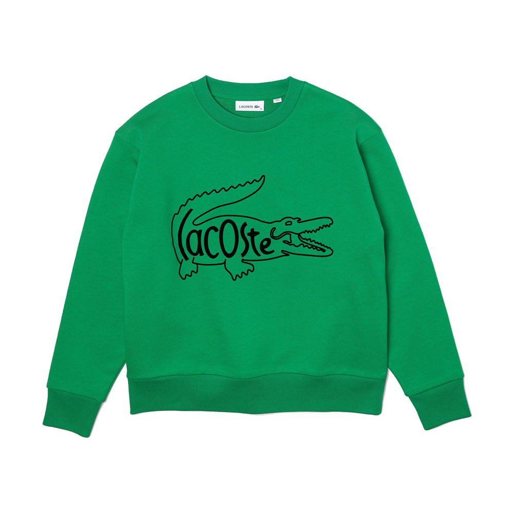 Lacoste SF0640 Women’s Crew Neck Crocodile Print Cotton Fleece Sweatshirt