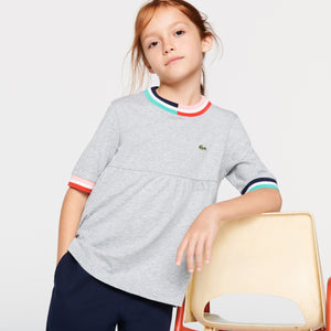 Lacoste TJ0241 Girls’ Striped Accents Flounced Cotton T-shirt