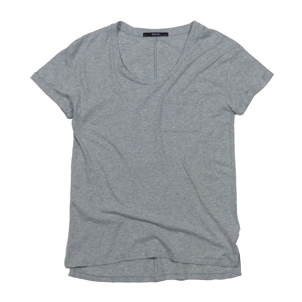 Replay Womens W3942 Chest Pocket T-Shirt, Grey