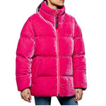 Replay Womens W7495 Oversized Velvet Puffer Jacket, Fuchsia Pink